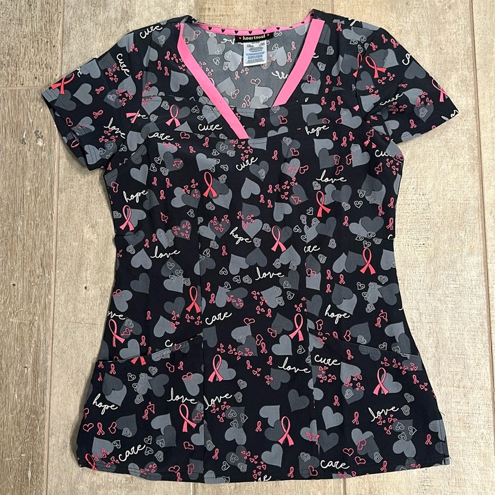 Heartsoul breast cancer awareness scrub top XS